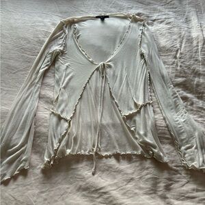 Lightweight long bell sleeve boho cream tie top